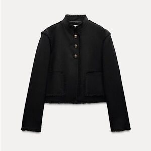 ZARA WOOL CROPPED FRINGE JACKET MILITARY CHIC FEMININE EDGY WHIMSIGOTH Black XL